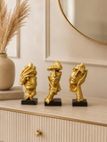 Abstract Golden Face Sculpture Set of 3 | Modern Resin Decorative Statues for Home & Office