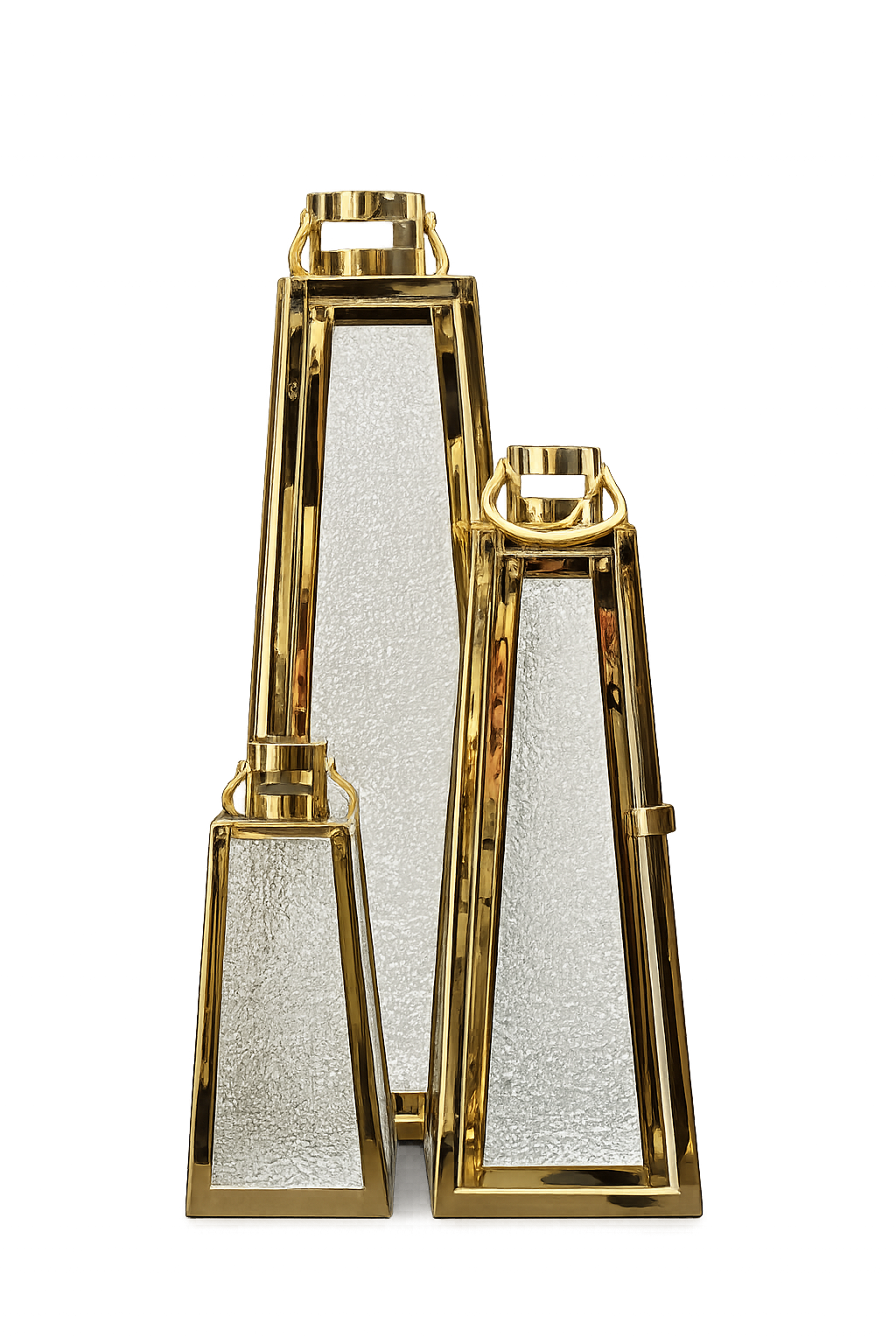 3-Piece Gold Metal & Textured Glass Lantern Candle Holder Set | Decorative Lanterns