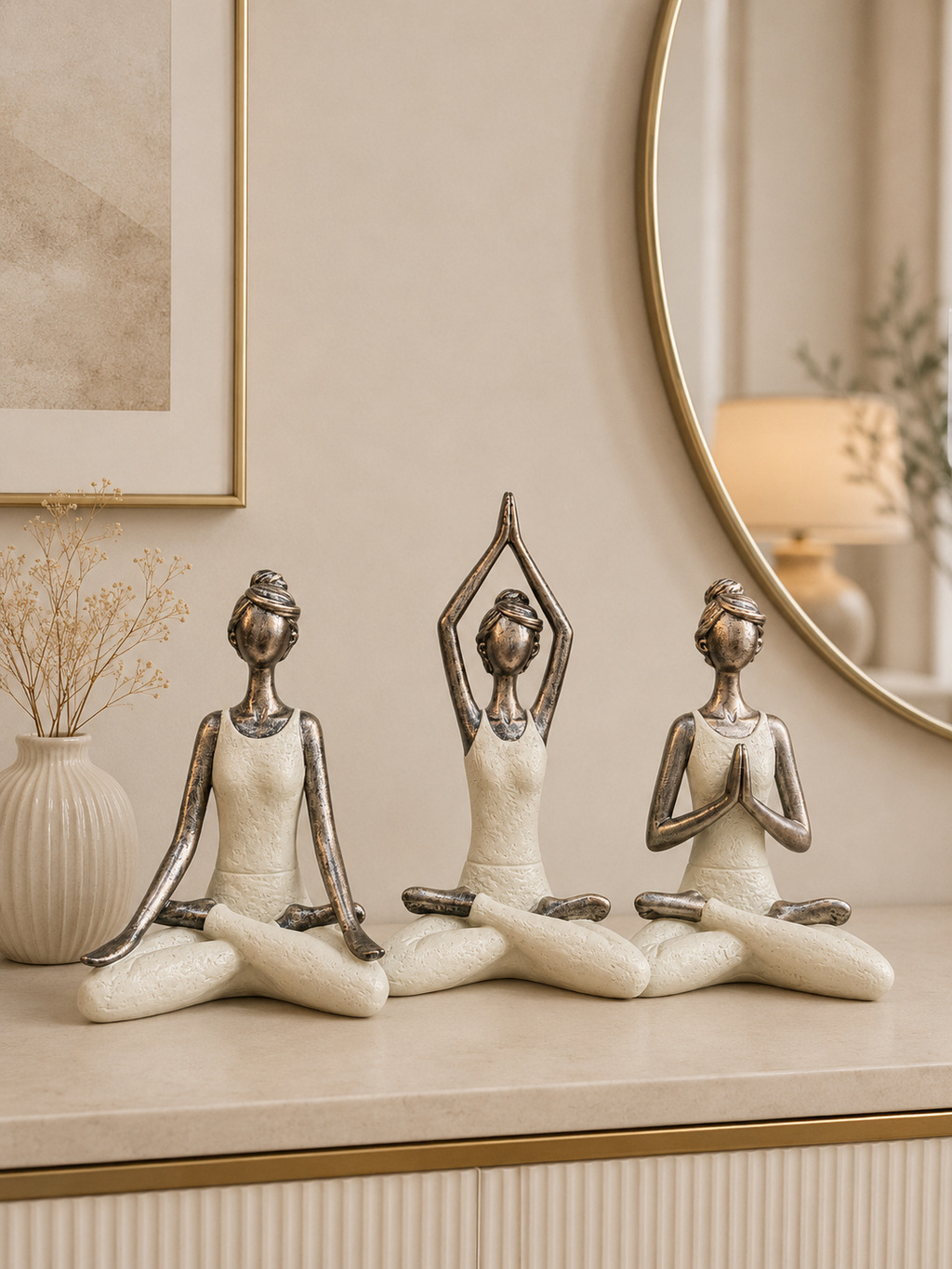 Set of 3 Abstract Yoga Lady Figurines – Modern Resin Meditation Sculptures for Home Decor
