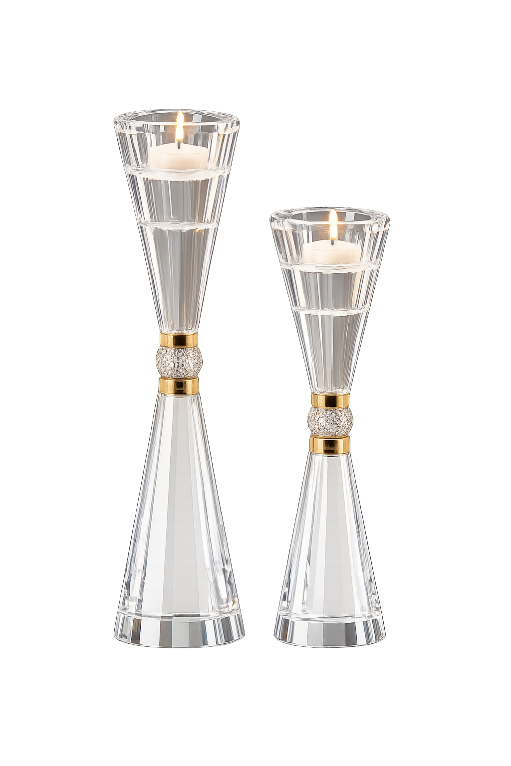 Luxury Crystal Glass Candle Holder Set | Modern Tealight Candle Stand | Elegant Table Centerpiece | Set of 2
