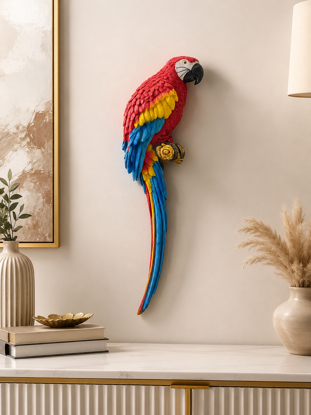 Colorful Macaw Parrot Wall Sculpture – Hand-Painted Resin Wall Décor for Living Room & Office