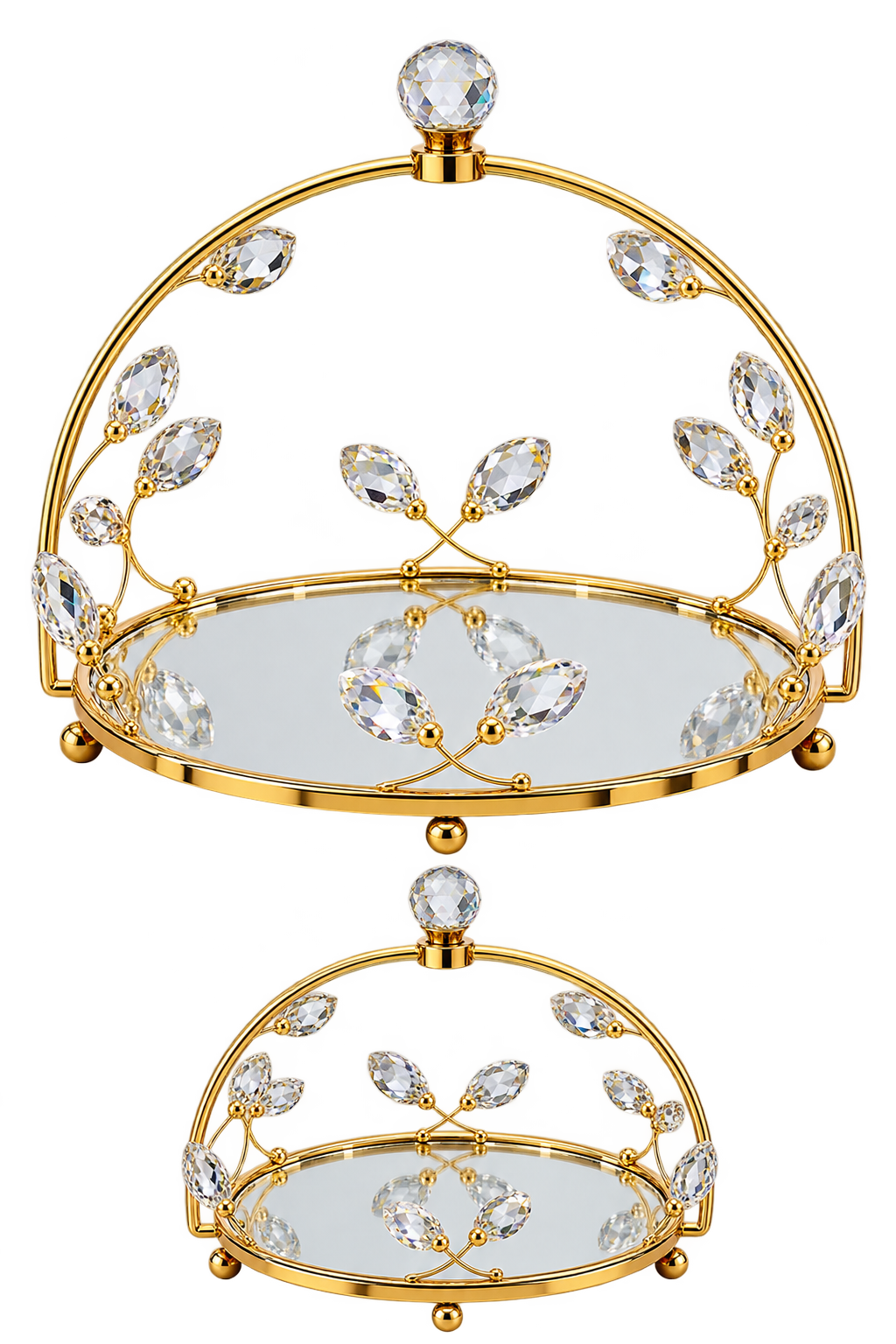 Luxury Gold Crystal Decorative Serving Tray – Elegant Mirrored Vanity & Décor Tray