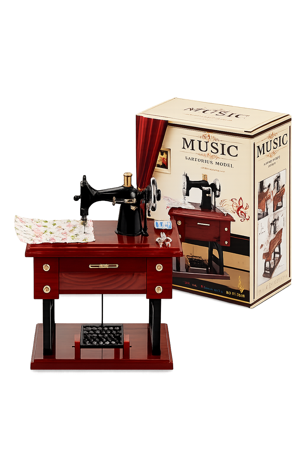 Vintage Sewing Machine Music Box | Retro Wooden Hand-Crank Musical Home Décor