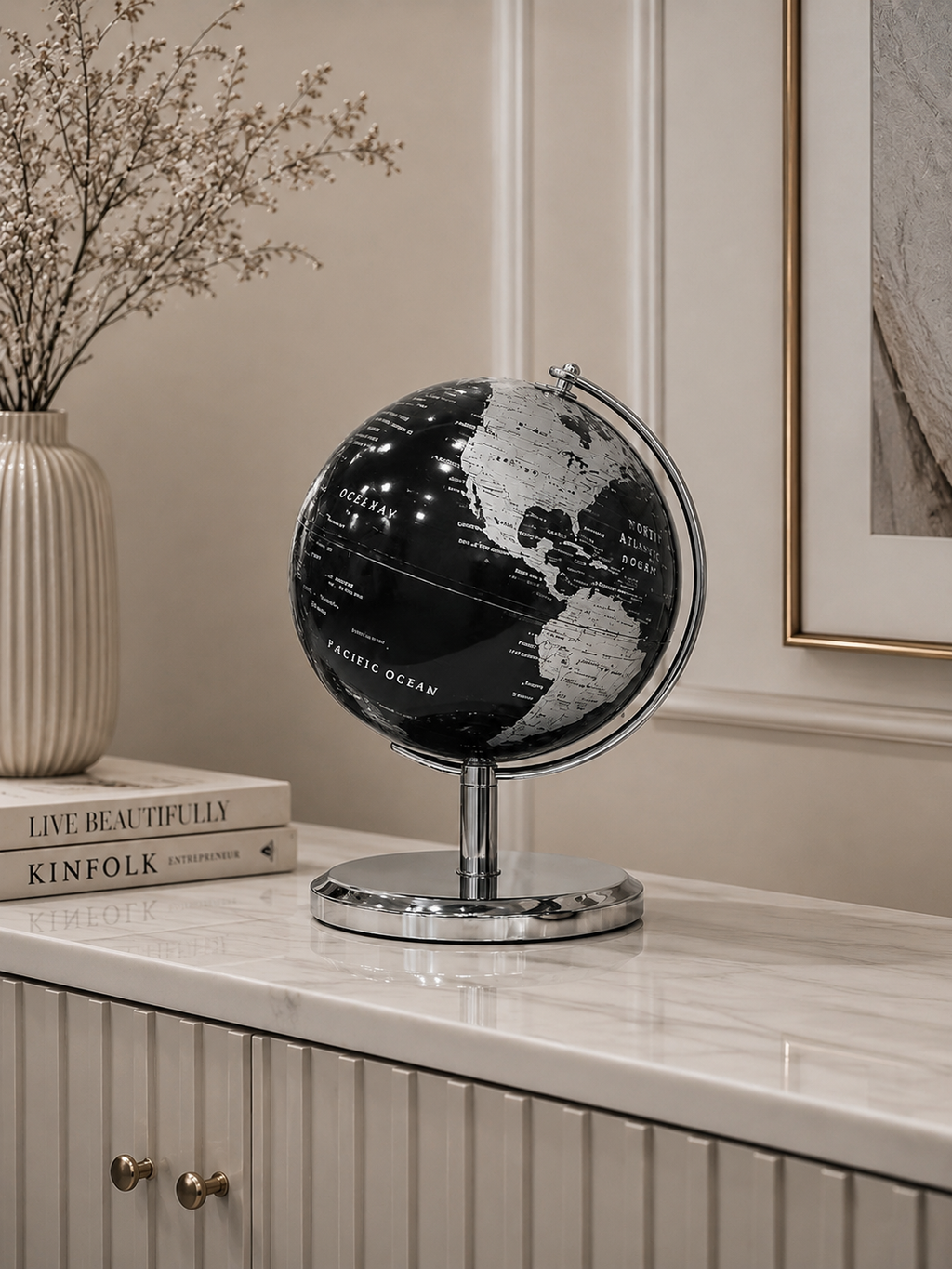 Luxury Decorative Globe on Metal Stand | Modern World Globe Table Decor for Home & Office