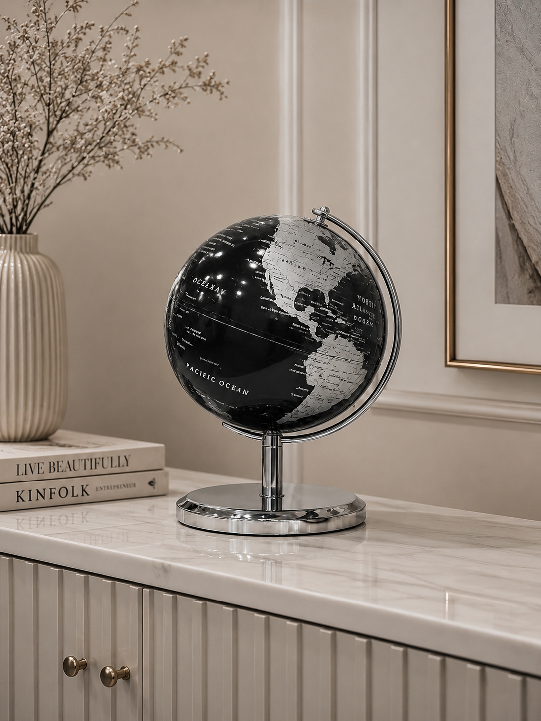 Luxury Decorative Globe on Metal Stand | Modern World Globe Table Decor for Home & Office