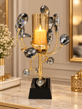 Luxury Gold & Black Crystal Candle Holder with Artistic Leaf Design