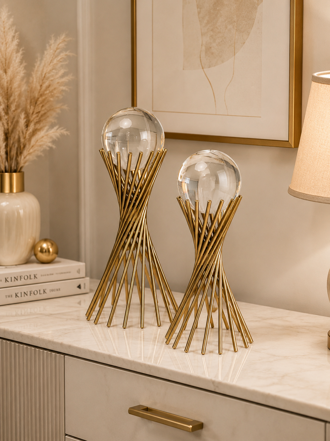 Luxury Golden Crystal Ball Decorative Showpiece Set of 2