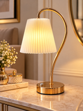 Luxury Gold Arc Table Lamp with White Pleated Shade