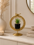 Luxury Golden Bird Planter Stand with Artificial Plant – Modern Metal Tabletop Décor