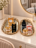 Luxury Gold Chain-Link Mirrored Tray Set of 2 – Elegant Decorative Vanity & Serving Trays