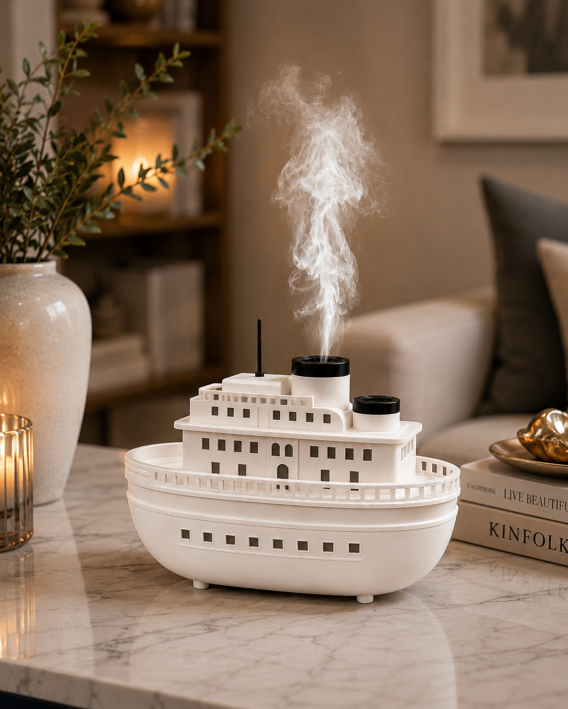 Cruise Ship Aroma Diffuser Humidifier with Steam Mist | USB Ultrasonic Essential Oil Diffuser | LED Home Air Humidifier