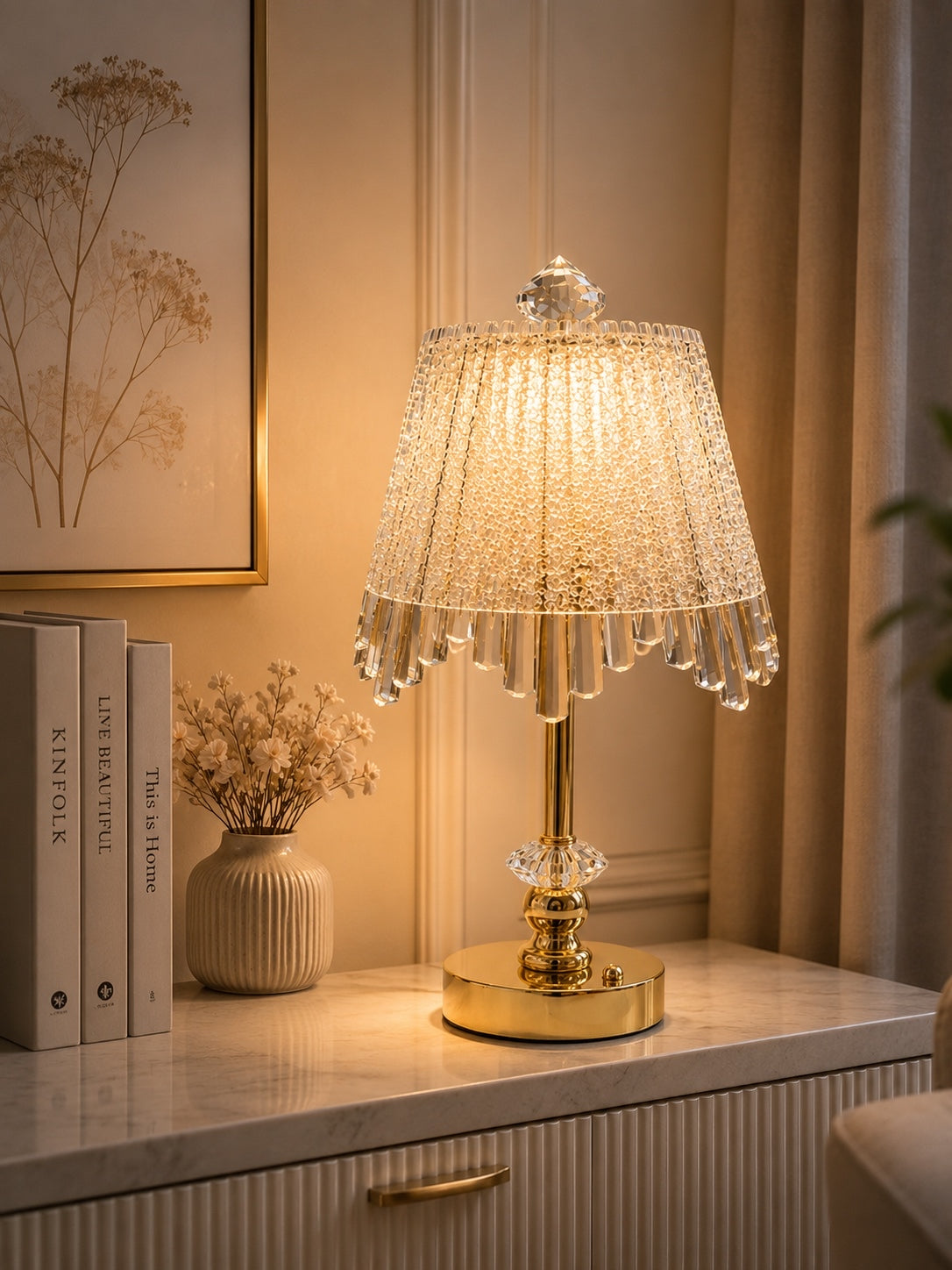 Luxury Acrylic LED Table Lamp | Modern Gold Bedside Lamp with Elegant Acrylic Shade