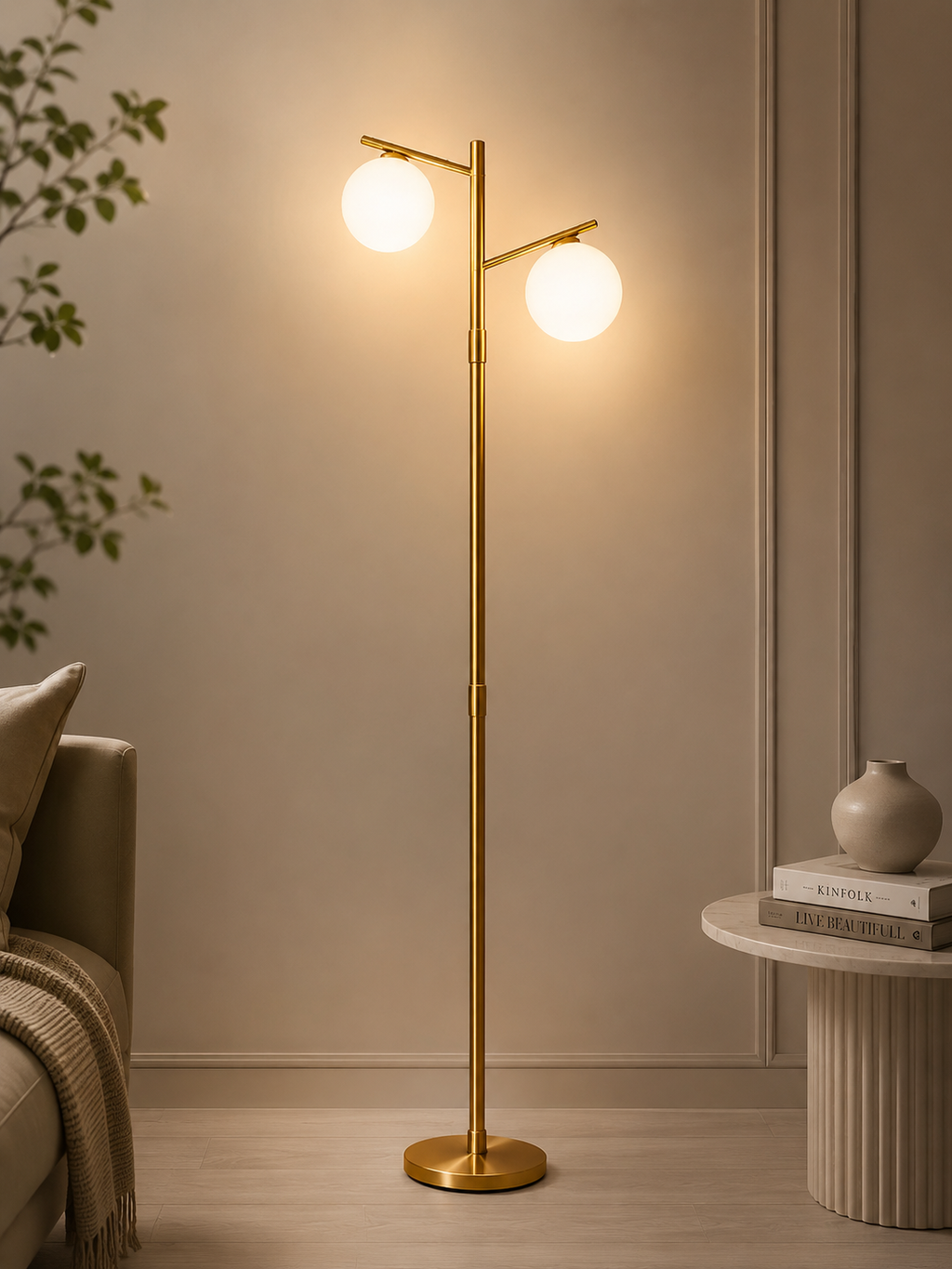 Modern Gold Double Globe Floor Lamp – Luxury Metal Standing Lamp for Living Room & Bedroom