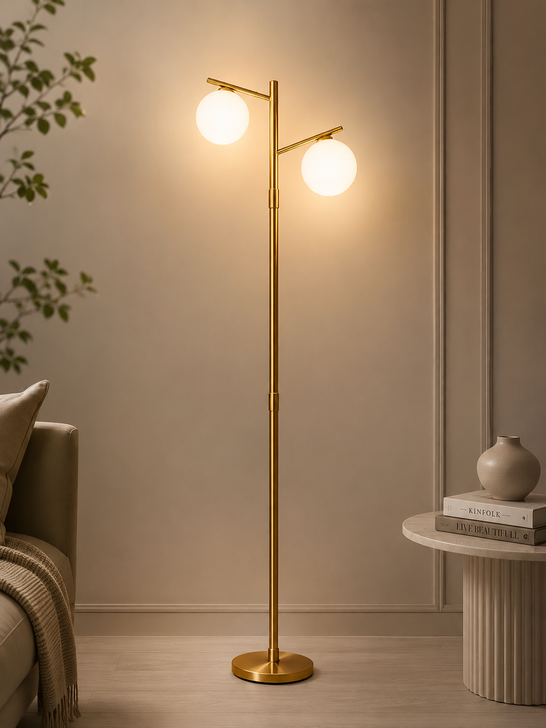Modern Gold Double Globe Floor Lamp – Luxury Metal Standing Lamp for Living Room & Bedroom