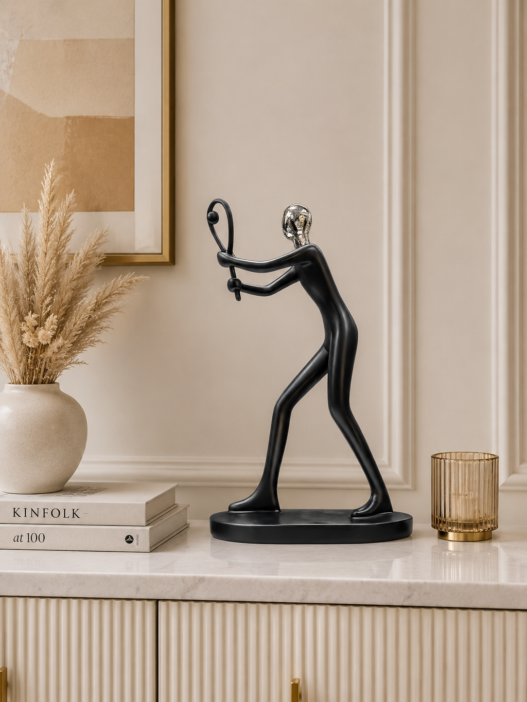 Modern Tennis Player Sculpture – Abstract Resin Sports Decor Figurine for Home & Office