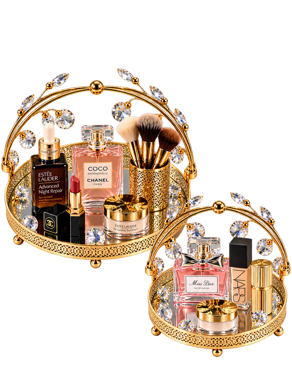 Luxury Gold Crystal Embellished Vanity Tray Set of 2