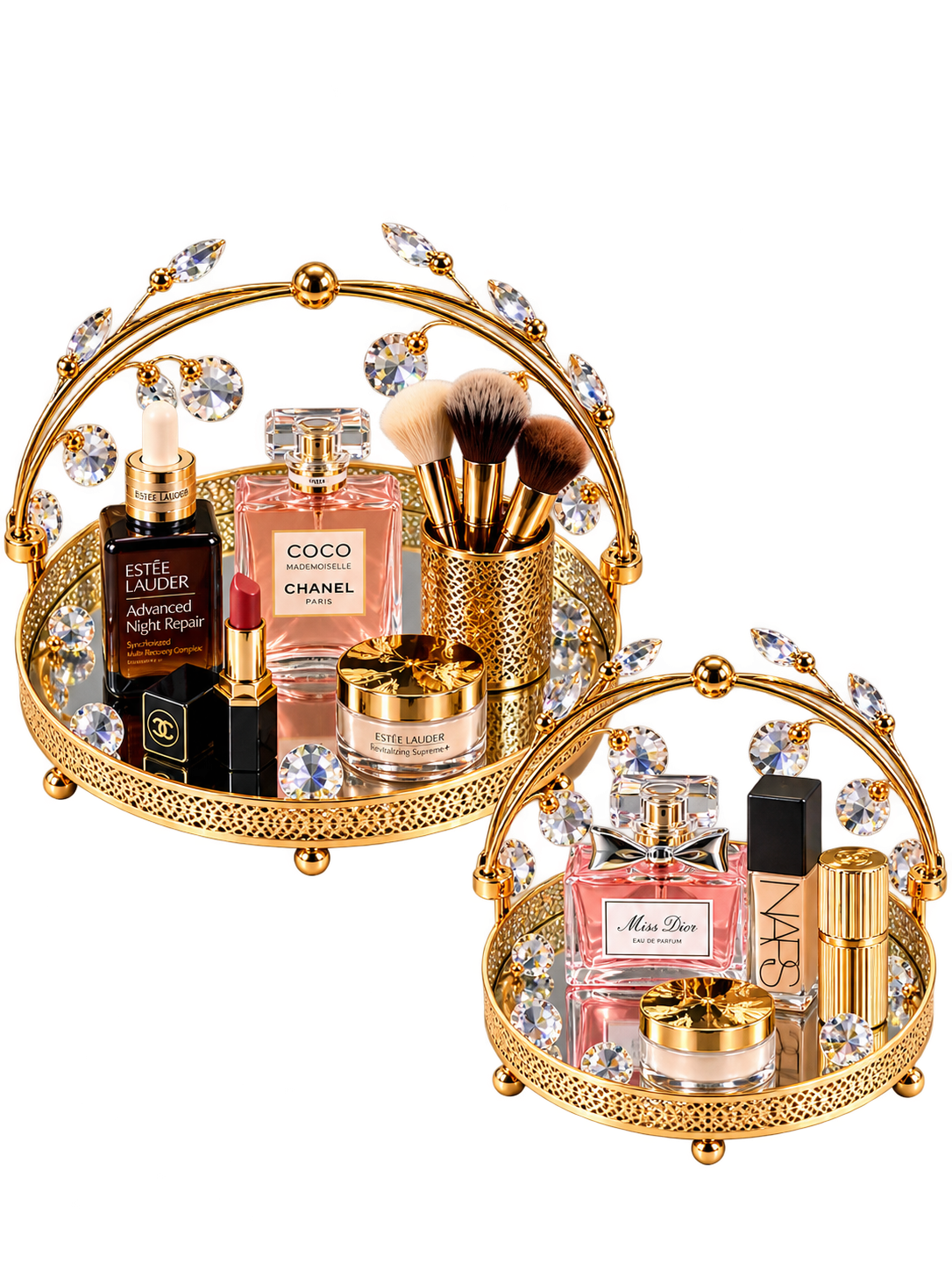 Luxury Gold Crystal Embellished Vanity Tray Set of 2