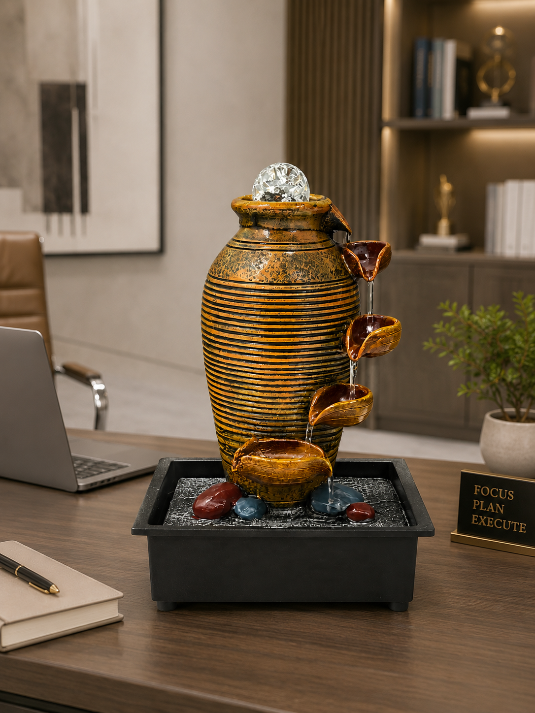 uxury Golden Decorative Water Fountain with Cascading Bowls & Crystal Ball