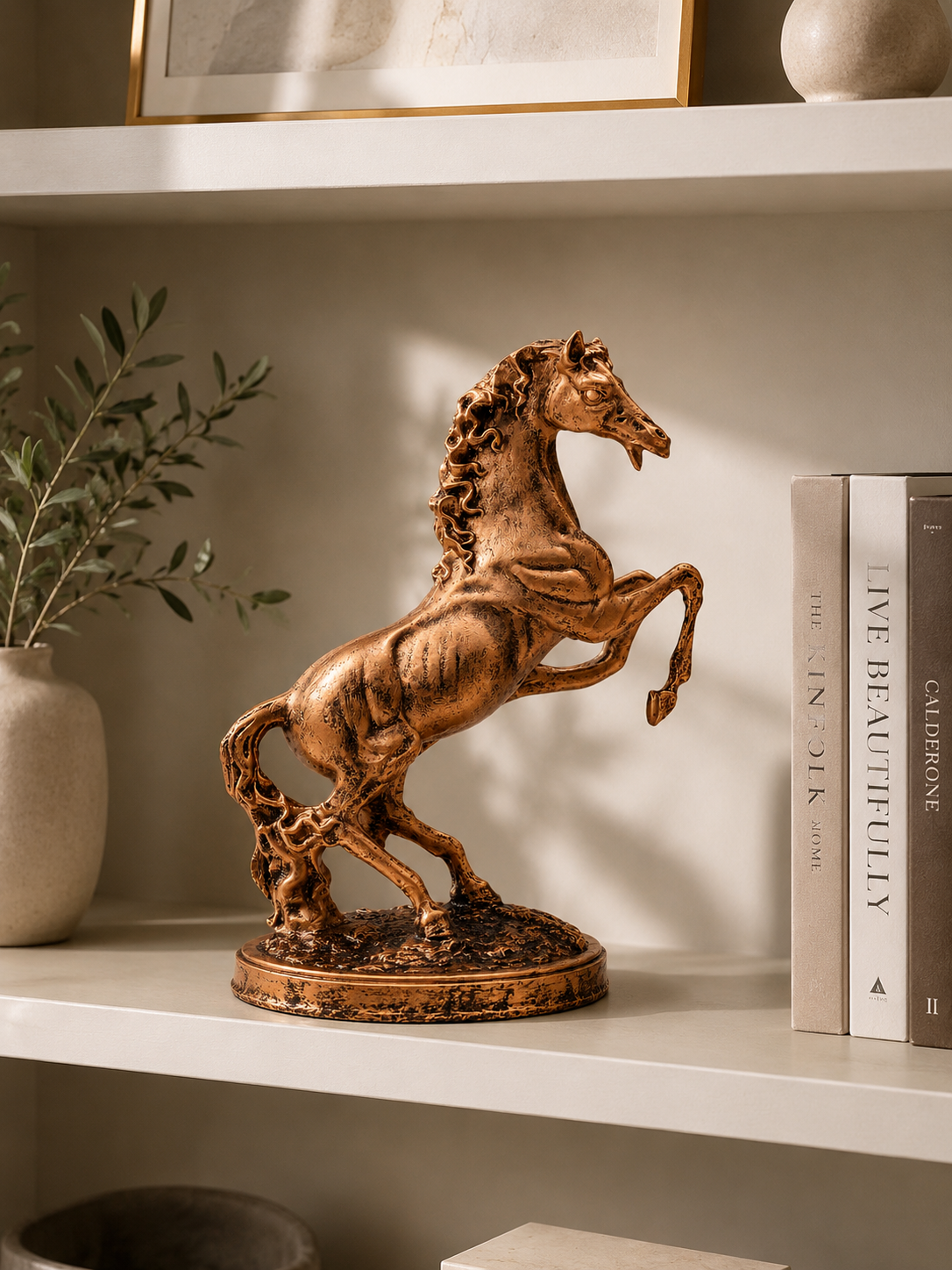 Rising Horse Resin Showpiece – Antique Bronze Horse Statue for Home & Office Décor
