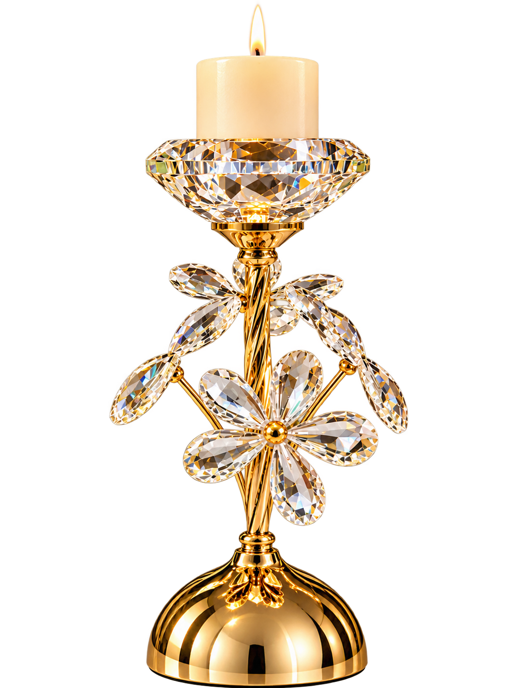 Luxury Crystal Floral Candle Stand – Gold Decorative Candle Holder
