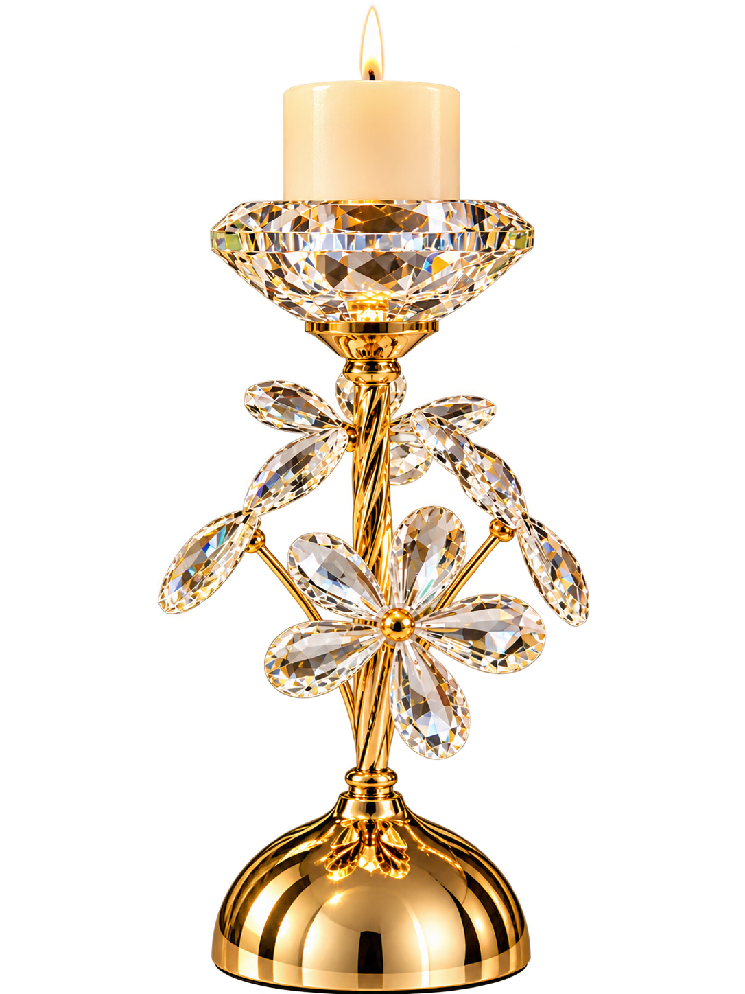 Luxury Crystal Floral Candle Stand – Gold Decorative Candle Holder