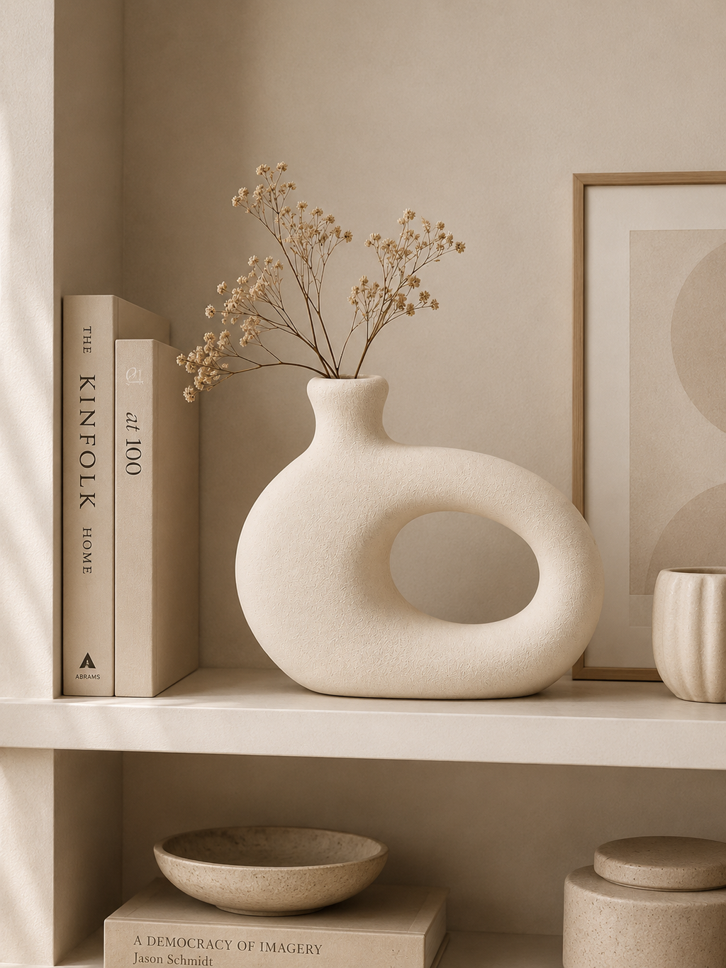 Modern Nordic Donut Ceramic Vase – Minimalist Hollow Decorative Flower Vase for Home Decor