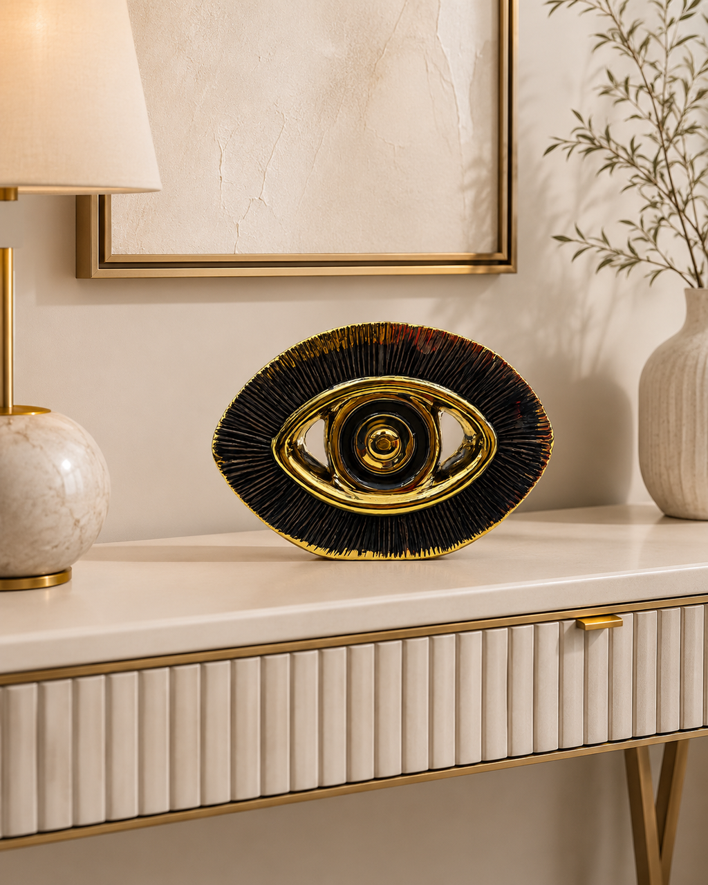 Modern Abstract Ceramic Decorative Accent – Black & Gold Luxury Home Decor Showpiece