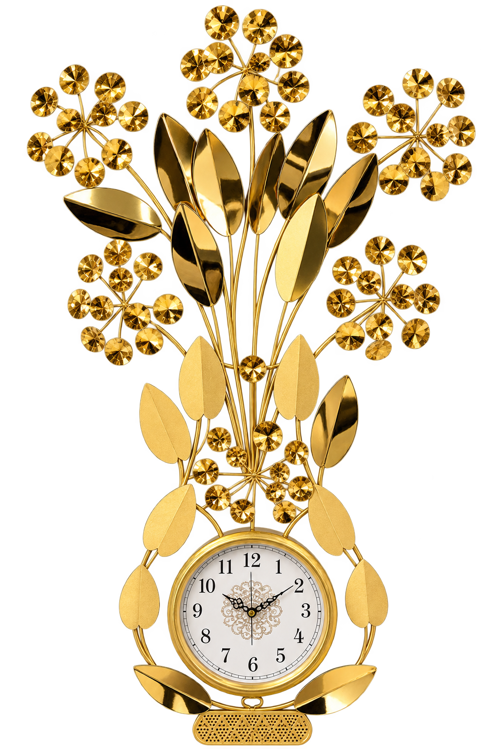 Luxury Golden Floral Wall Clock – Elegant Leaf & Blossom Decorative Clock