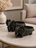 Luxury Black Elephant Decorative Bowl Set – Resin Home Décor Storage Tray (2 Pieces)