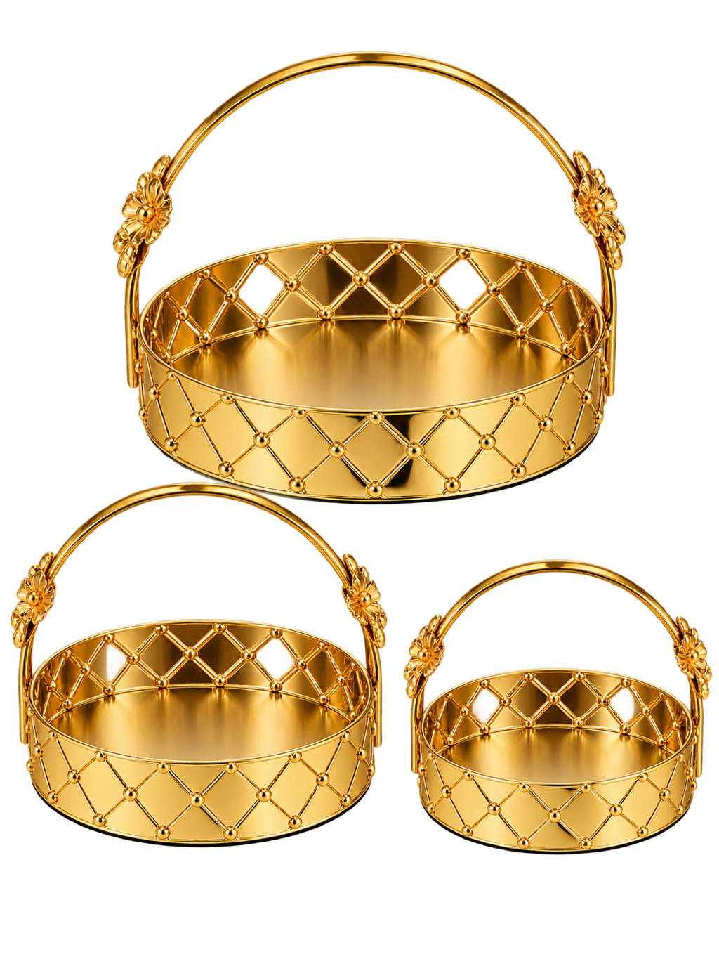 Luxury Golden Decorative Serving Tray Set with Handles – Elegant Tabletop & Home Décor