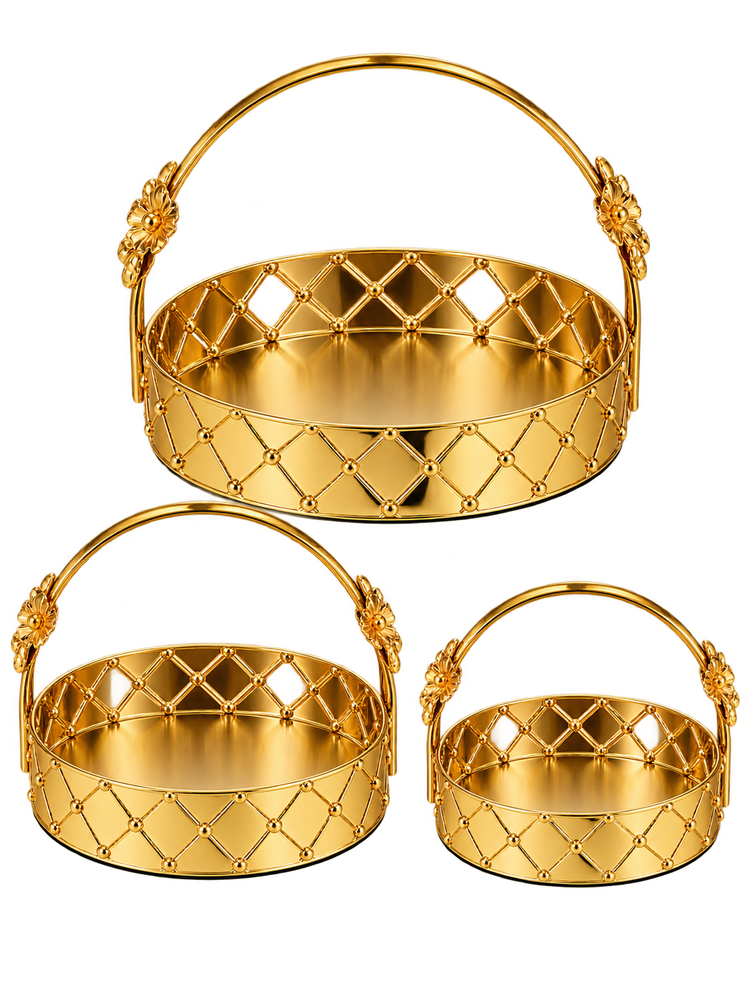Luxury Golden Decorative Serving Tray Set with Handles – Elegant Tabletop & Home Décor