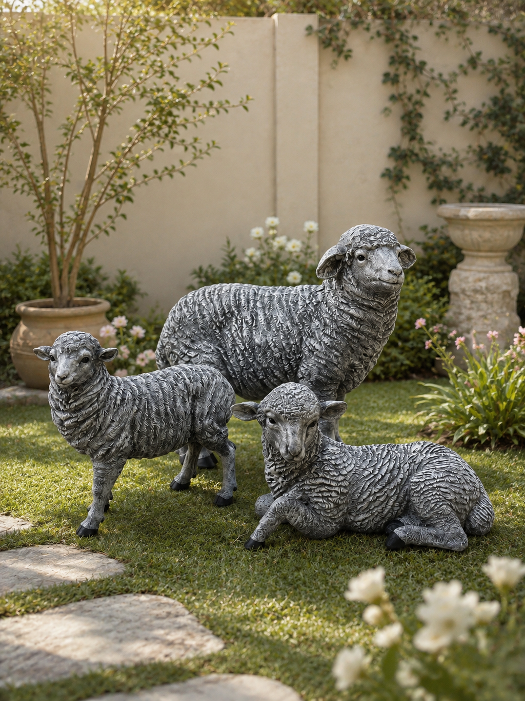 Luxury Sheep Family Garden Statue Set | Outdoor Resin Lawn Sculptures | Farm Animal Décor (Set of 3)