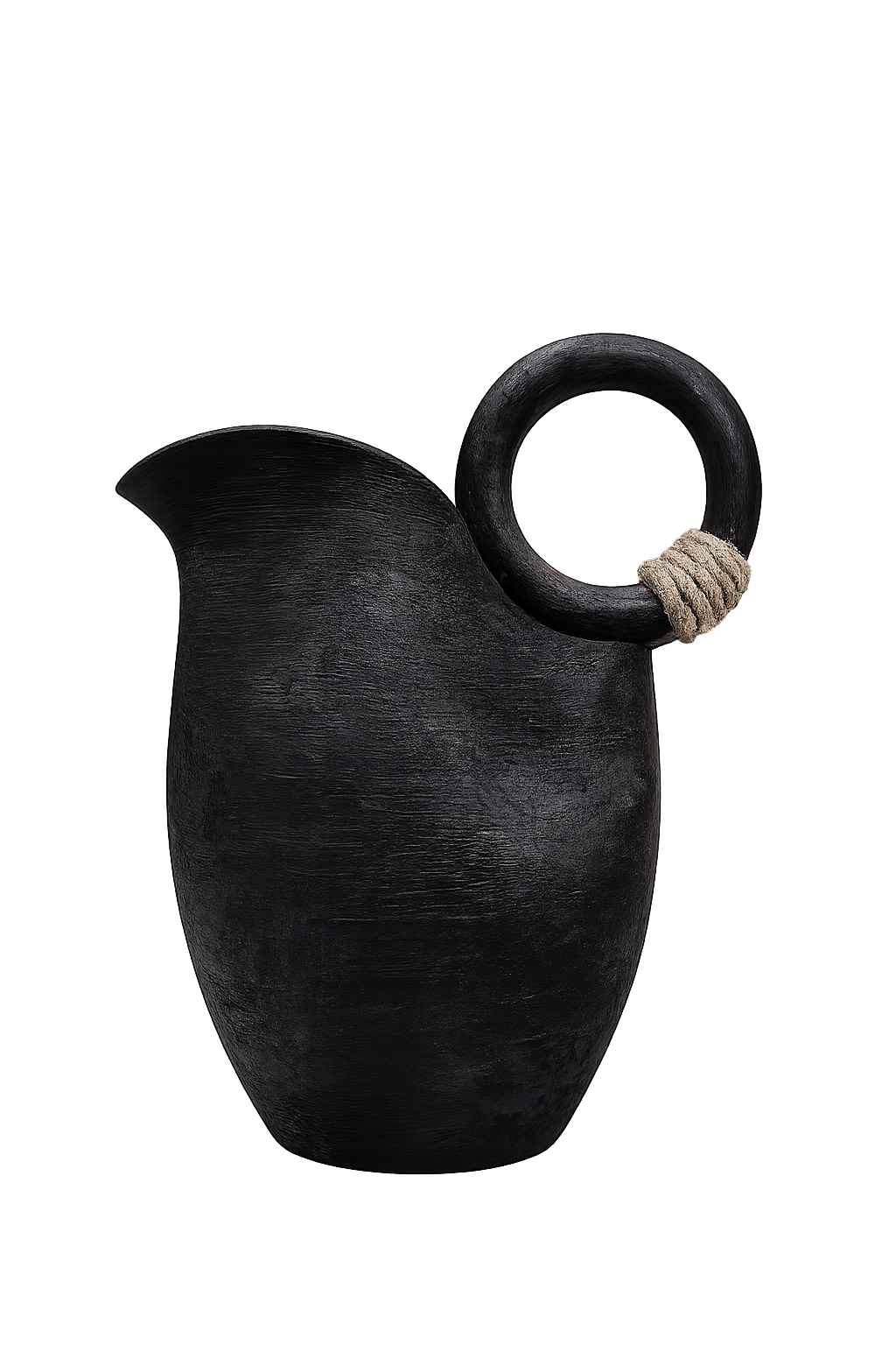 Modern Black Resin Decorative Vase with Ring Handle | Minimalist Table Vase for Living Room & Home Décor