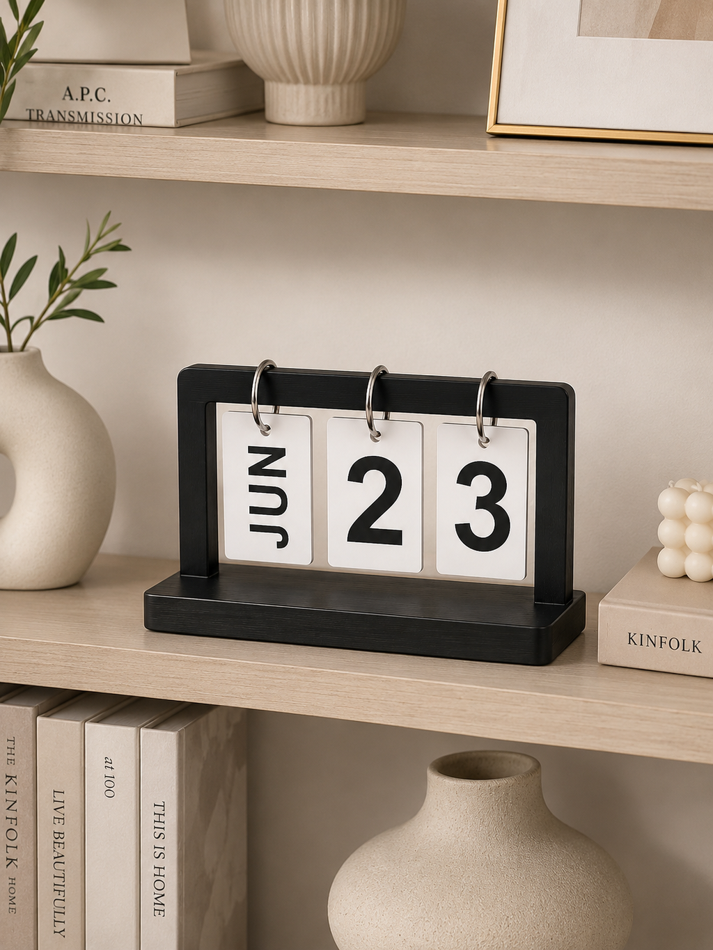 Perpetual Wooden Flip Desk Calendar | Reusable Monthly Date Calendar | Modern Wooden Desktop Decor