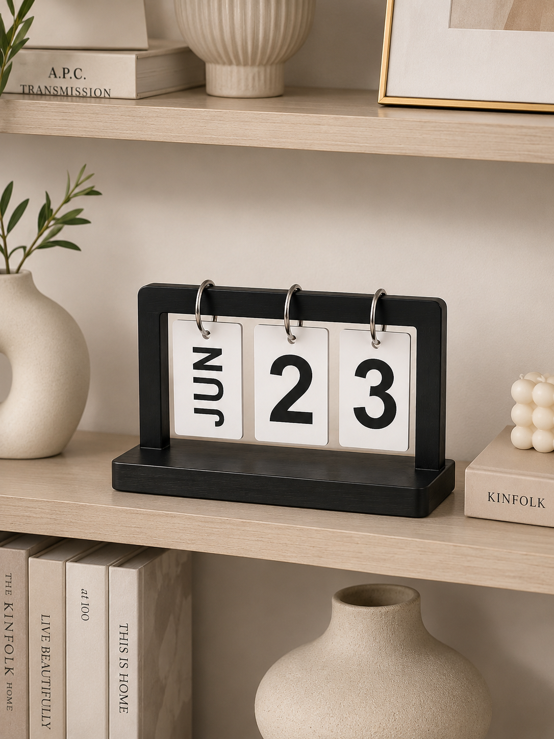 Perpetual Wooden Flip Desk Calendar | Reusable Monthly Date Calendar | Modern Wooden Desktop Decor
