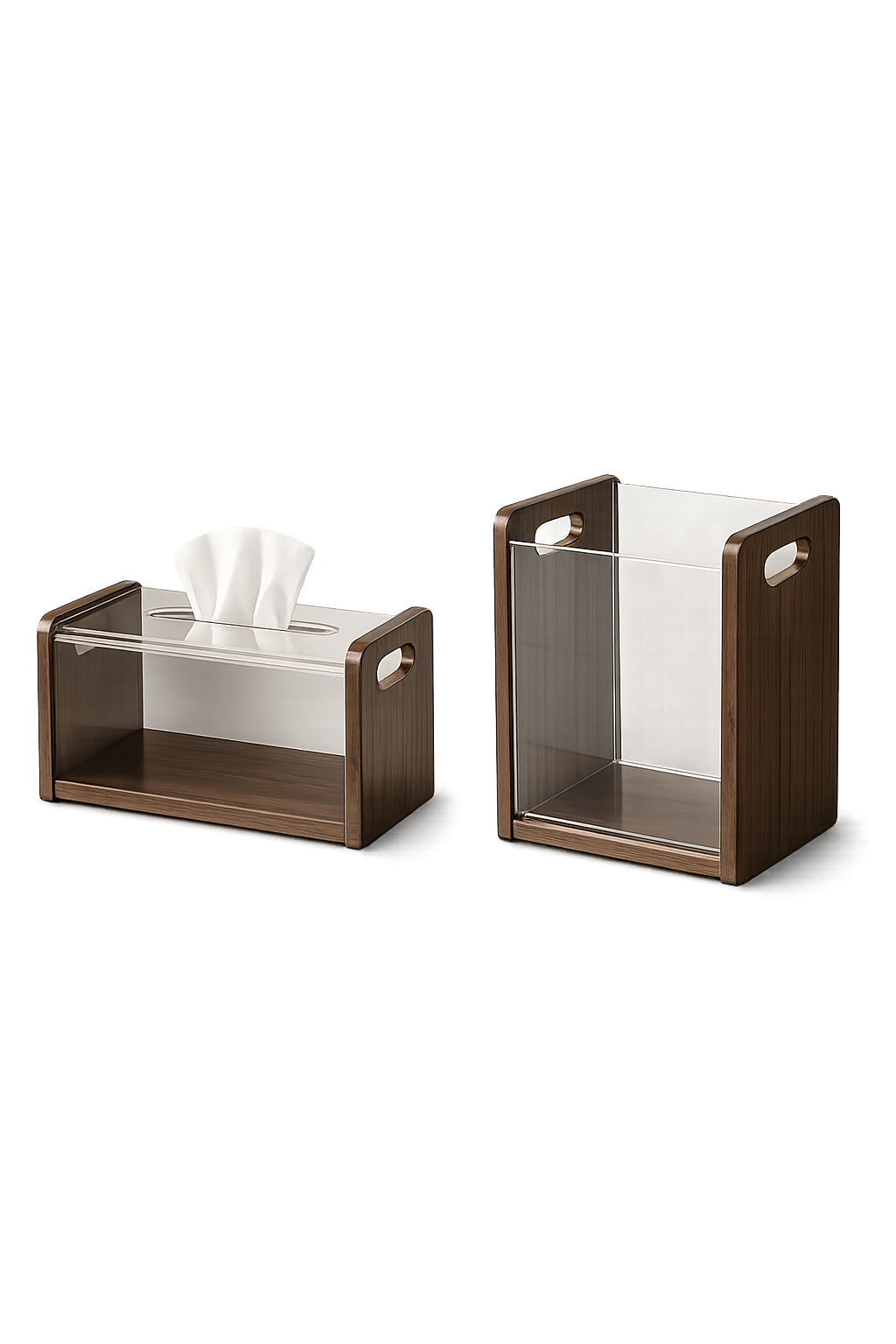 Luxury Wooden Acrylic Tissue Box & Dustbin Set | Modern Home & Office Organizer