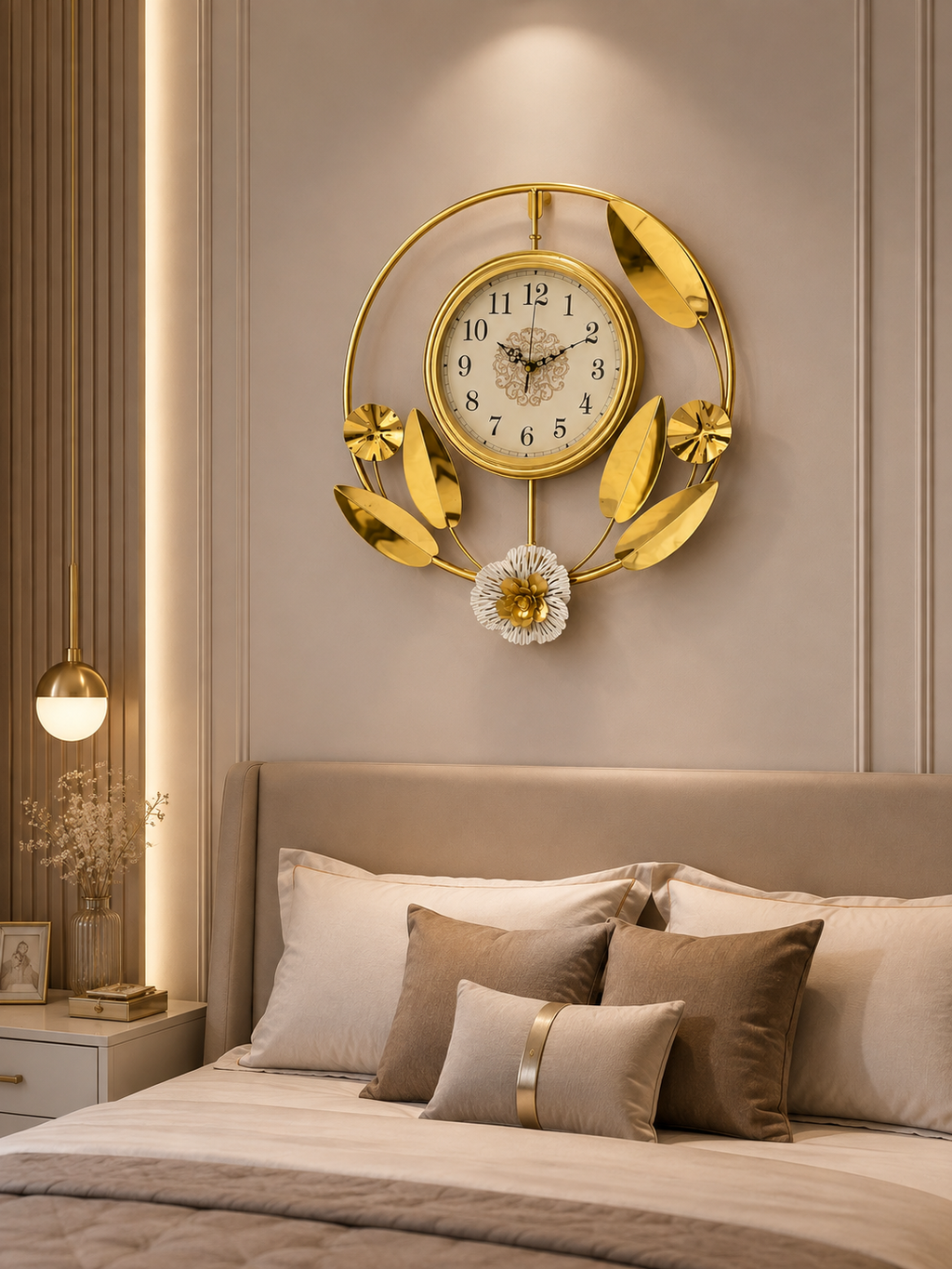 Luxury Golden Floral Leaf Wall Clock – Elegant Modern Decorative Metal Art Clock