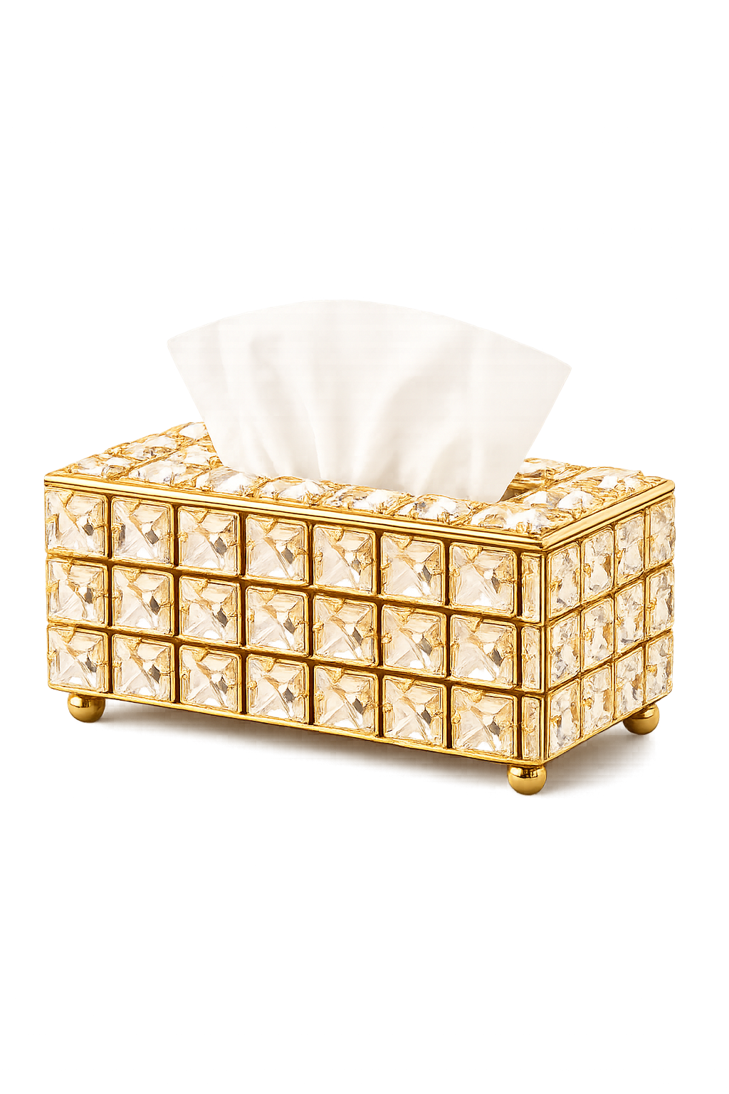 Luxury Crystal Tissue Box Holder | Gold Decorative Tissue Case | Premium Rhinestone Tissue Organizer for Home & Vanity