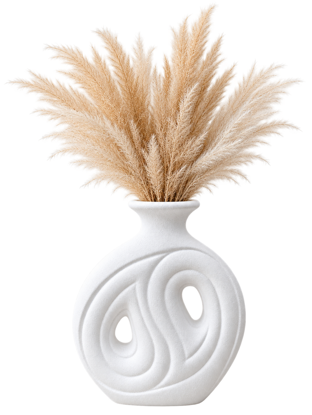 Modern White Abstract Textured Vase – Decorative Tabletop Flower Vase