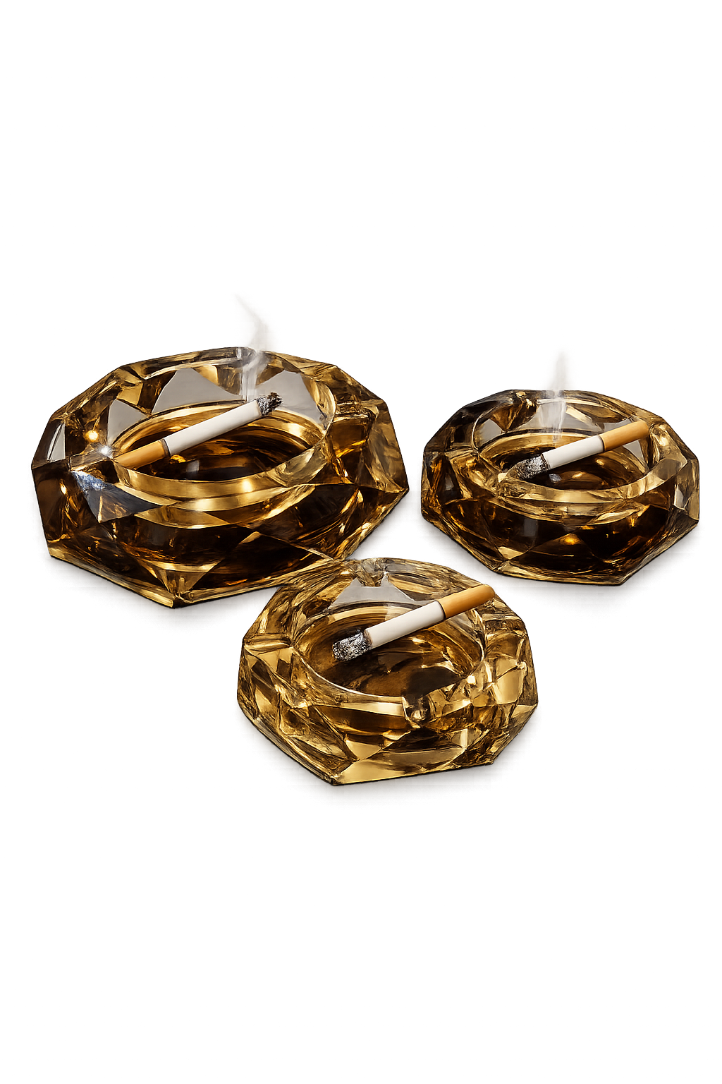 Luxury Crystal Glass Ashtray | Faceted Amber Crystal Cigarette Ashtray | Modern Tabletop Smoking Accessory