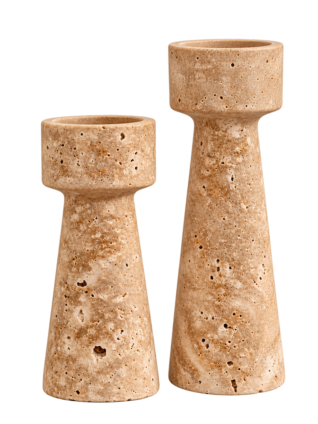 Luxury Textured Stone-Look Candle Holders Set of 2 – Beige Decorative Candle Stands