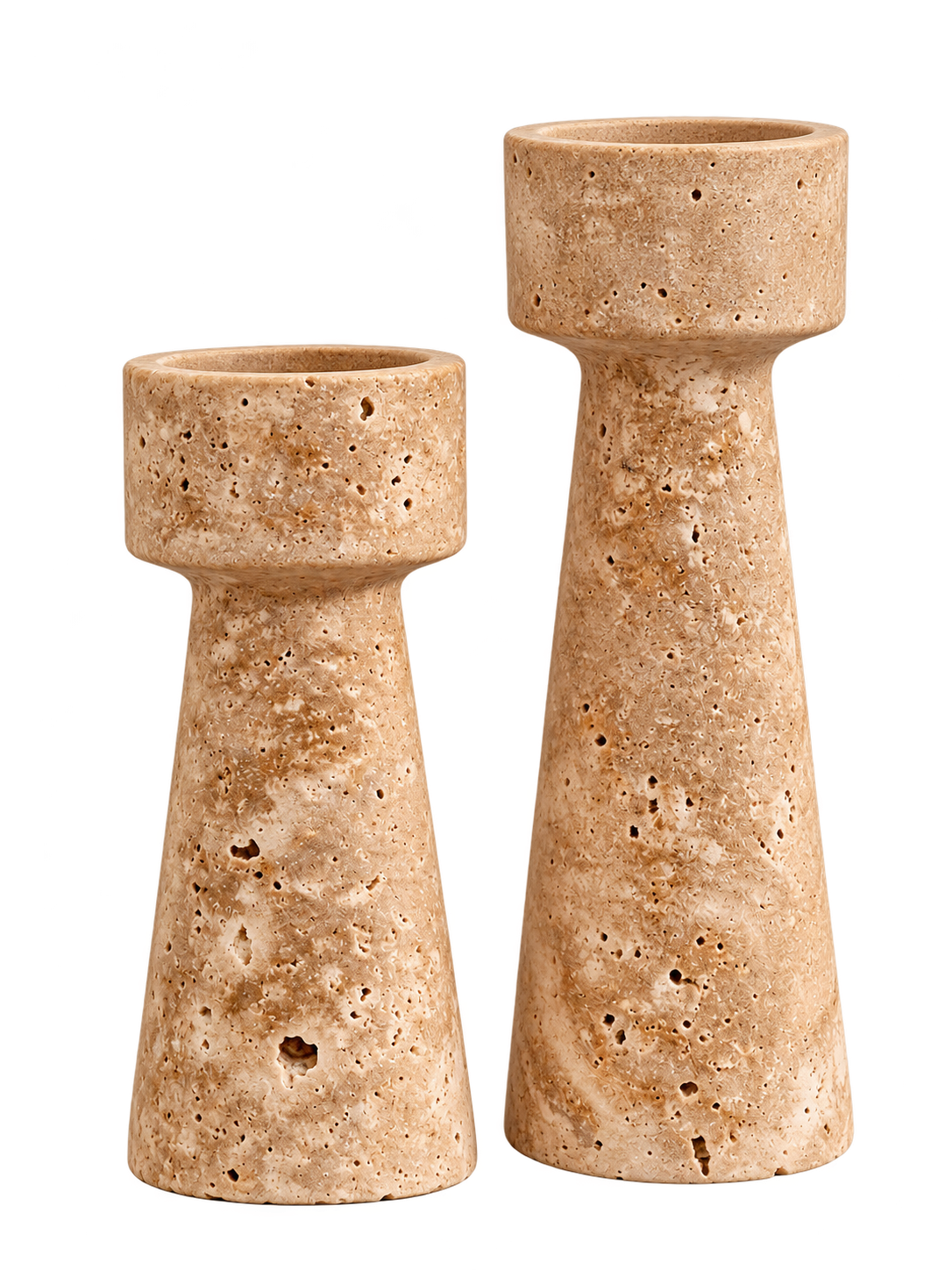 Luxury Textured Stone-Look Candle Holders Set of 2 – Beige Decorative Candle Stands
