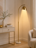 Modern Gold Metal Floor Lamp with Marble Base | Contemporary Standing Reading Lamp | Luxury Living Room & Bedroom Light