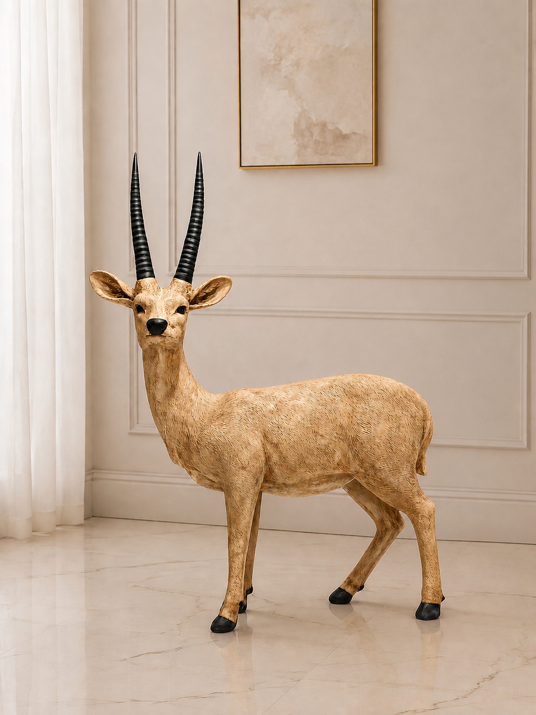 Standing Deer’s Decorative Statue – Luxury Resin Wildlife Floor Showpiece for Home & Office