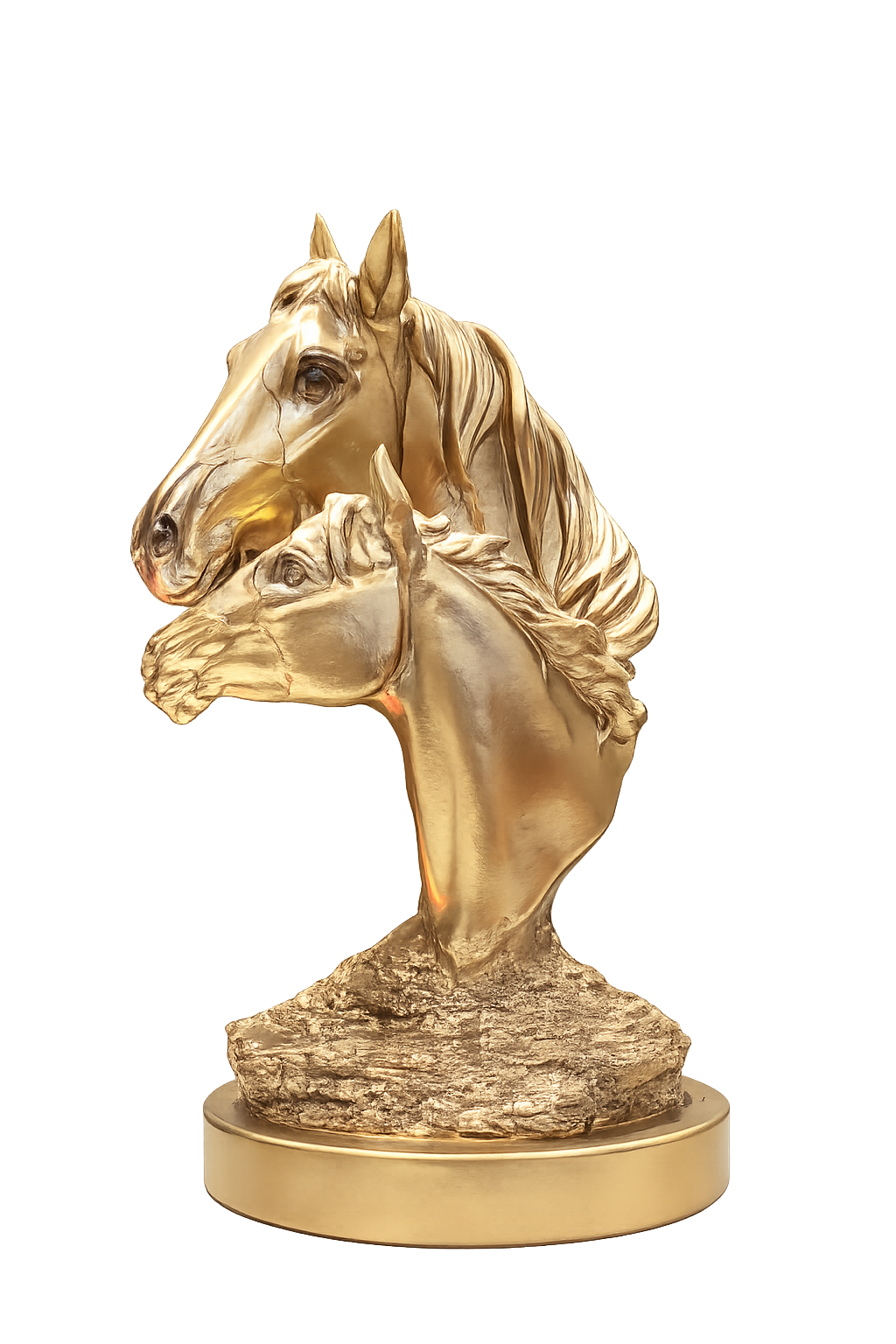 Luxury Golden Double Horse Head Sculpture | Modern Tabletop Decorative Showpiece