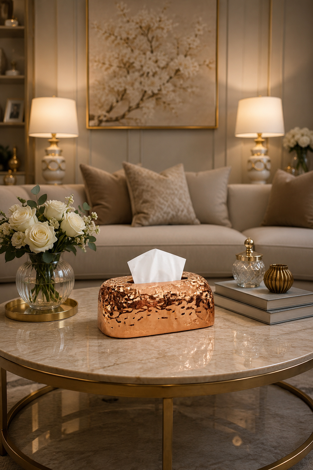 Luxury Hammered Metal Tissue Box Holder | Premium Decorative Tissue Box Cover | Gold & Rose Gold Finish