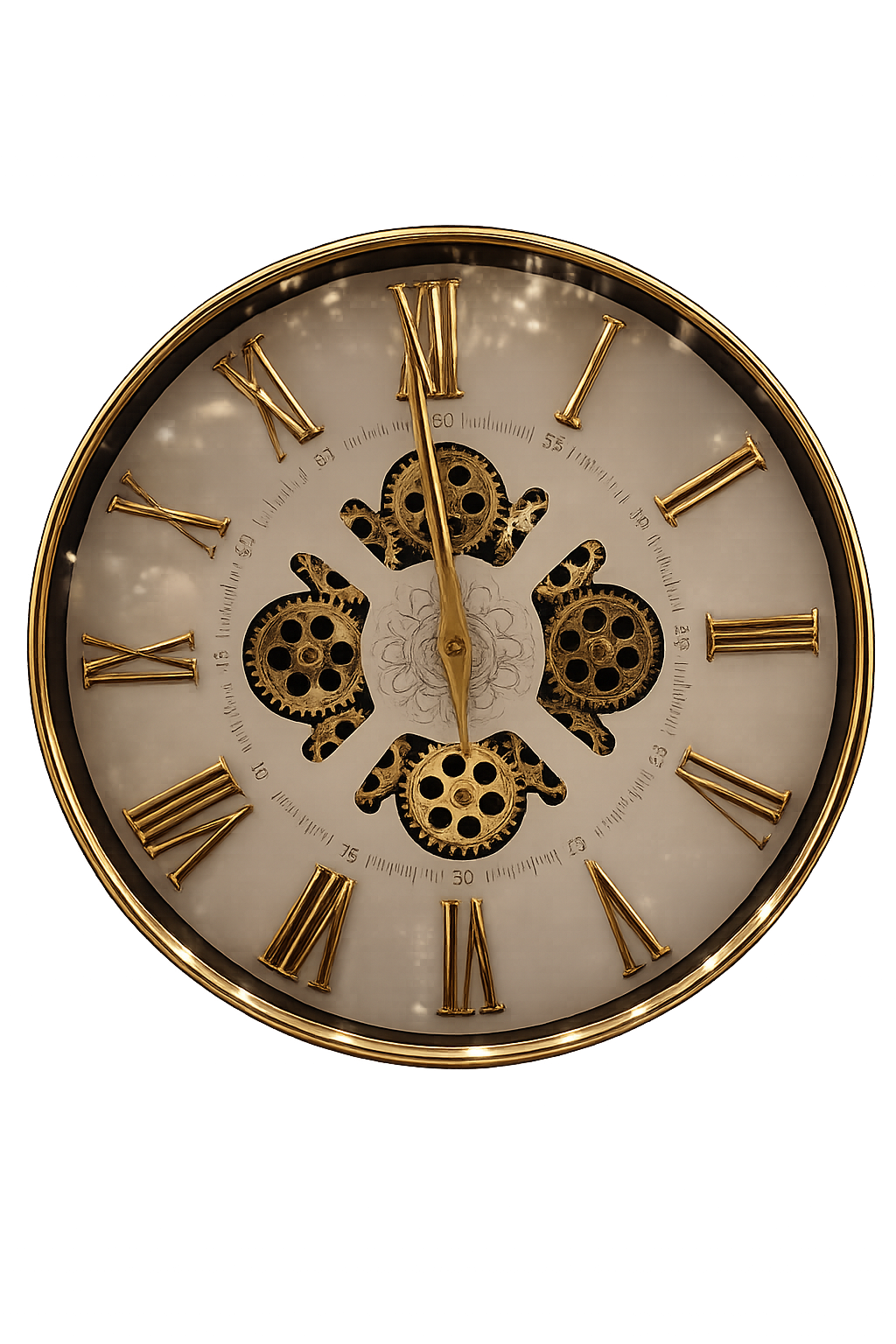 Luxury White & Gold Moving Gear Wall Clock – Modern Roman Numeral Decorative Silent Wall Clock