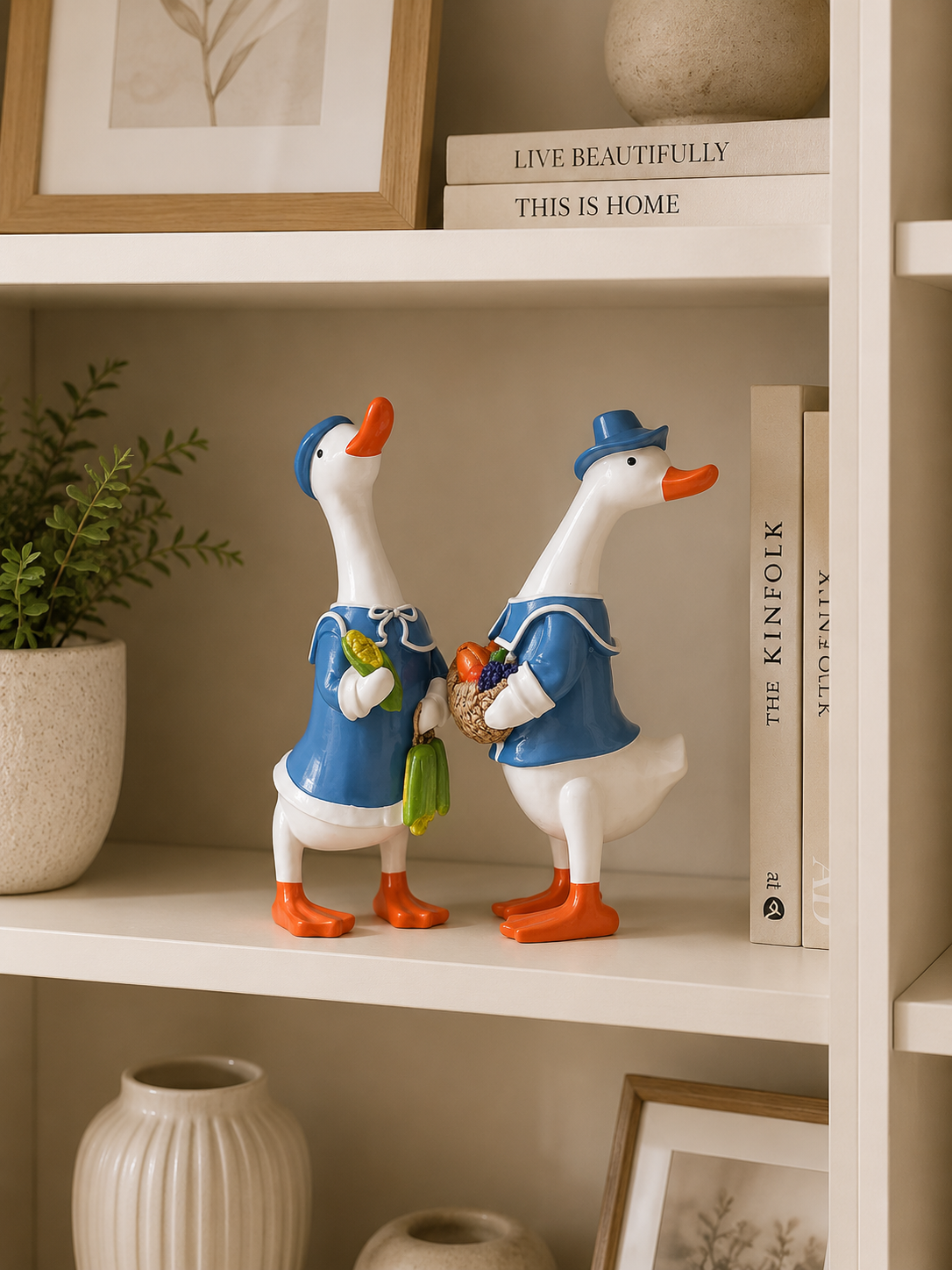 Cute Goose Couple Figurine Set – Decorative Resin Duck Showpieces for Home & Office Décor (Set of 2)