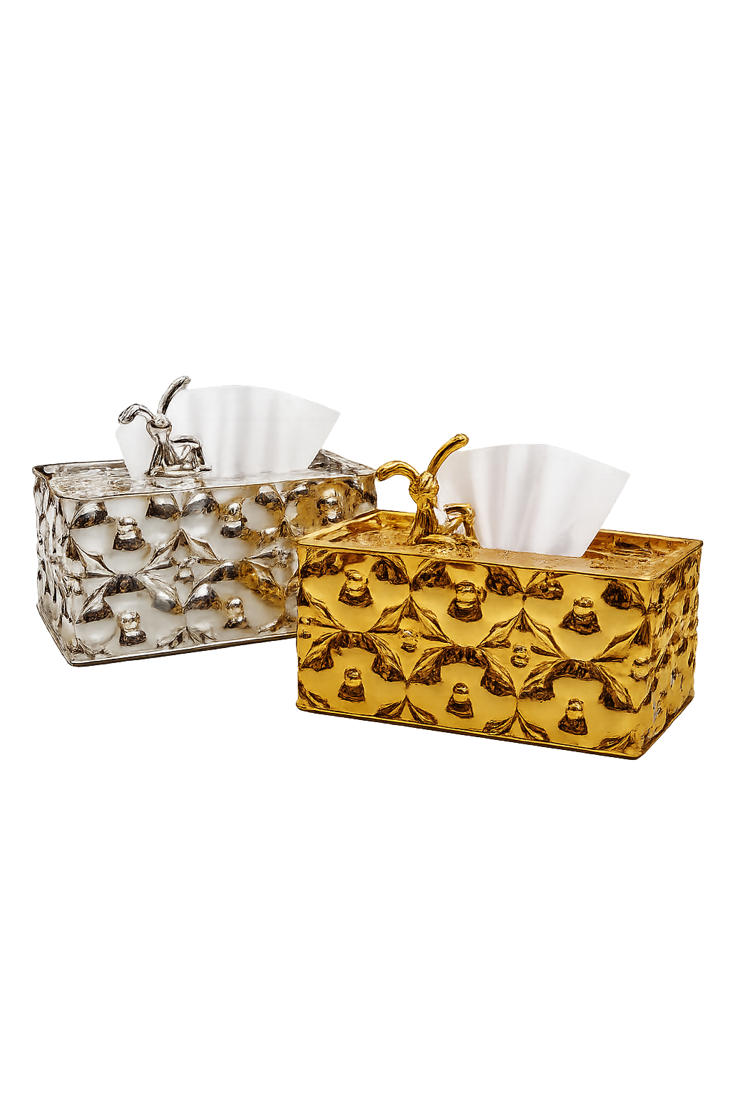 Luxury Rabbit Decorative Tissue Box Holder | Modern Gold & Silver Tissue Paper Storage Box for Living Room & Dining Table.
