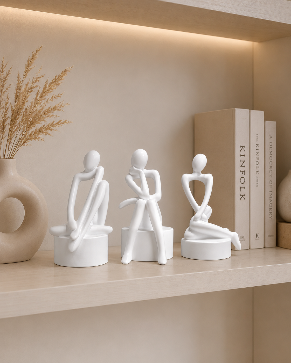 Modern Abstract White Thinker Sculpture Set – Minimalist Resin Decorative Showpieces for Home & Office (Set of 3)